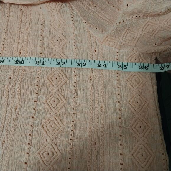 Sabrina Lauren top Womens 3X powder pink eyelet short sleeve button front pleats - Picture 5 of 6